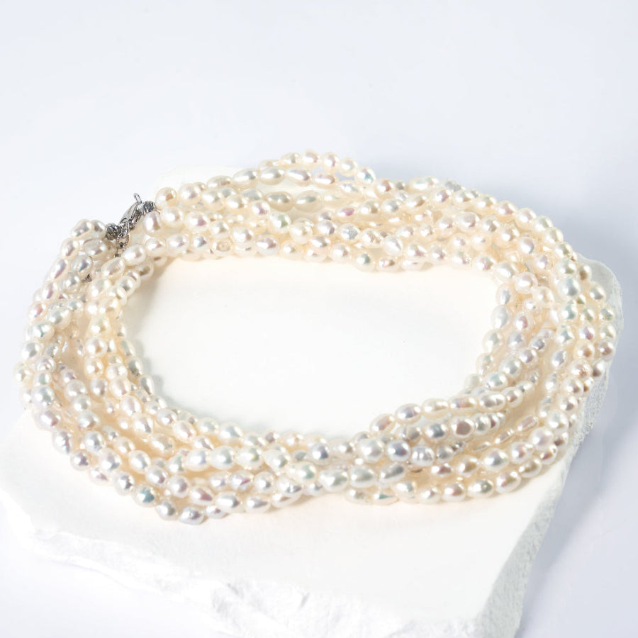 3.5–4mm Oval White Freshwater Pearl 4-Strand Necklace