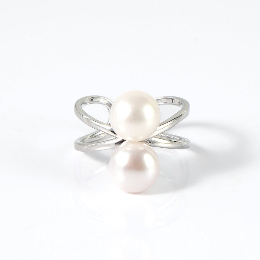 7.5-8.5mm Double White Freshwater Pearl Ring