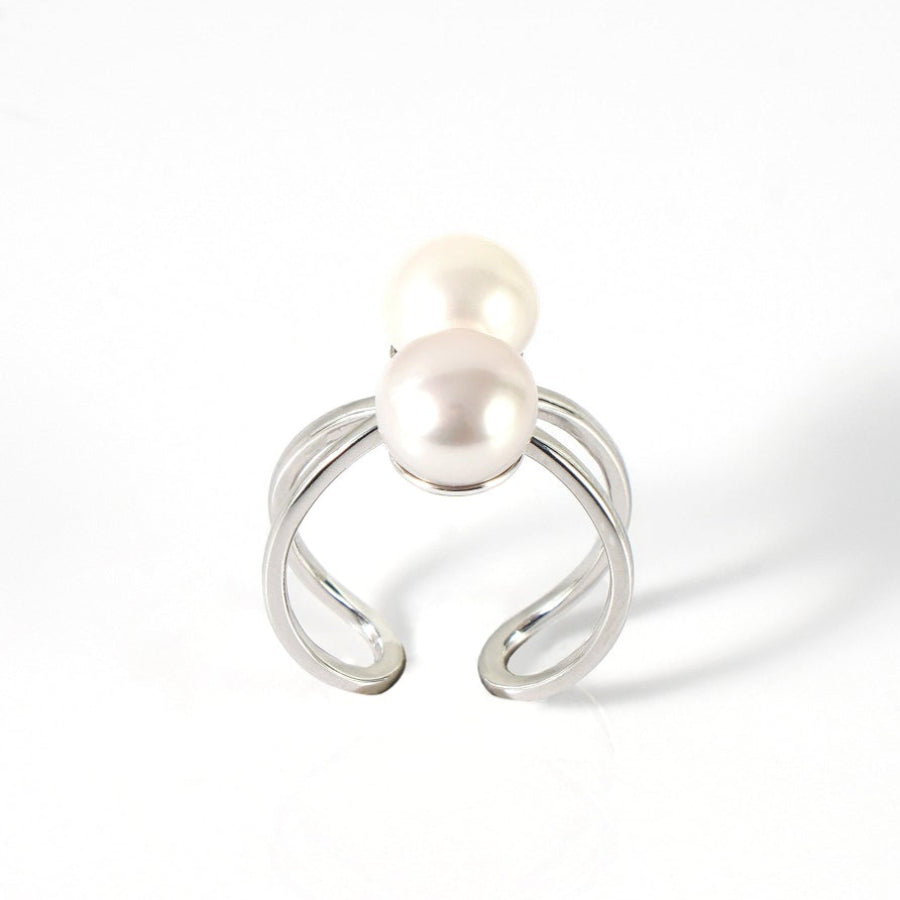 7.5-8.5mm Double White Freshwater Pearl Ring