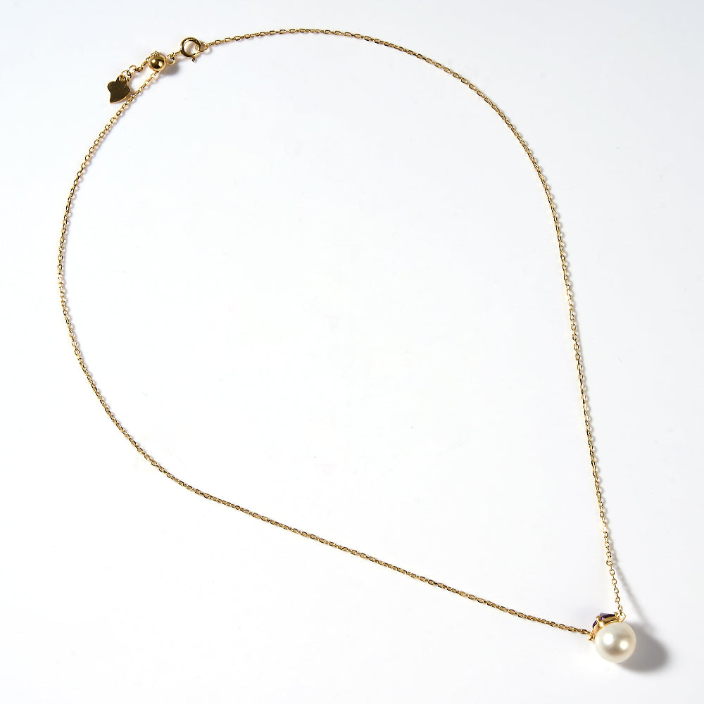 Crown-Top Purple Gem White Freshwater Pearl Pendant