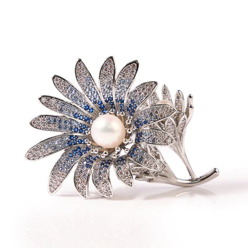 8.5-9.5mm Daisy Freshwater Pearl Brooch-AAA Quality