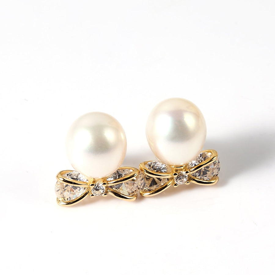 8.5-9.5mm White Freshwater Pearl Stud Earrings