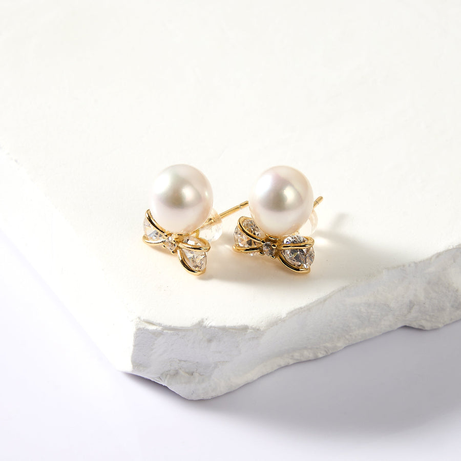 8.5-9.5mm White Freshwater Pearl Stud Earrings