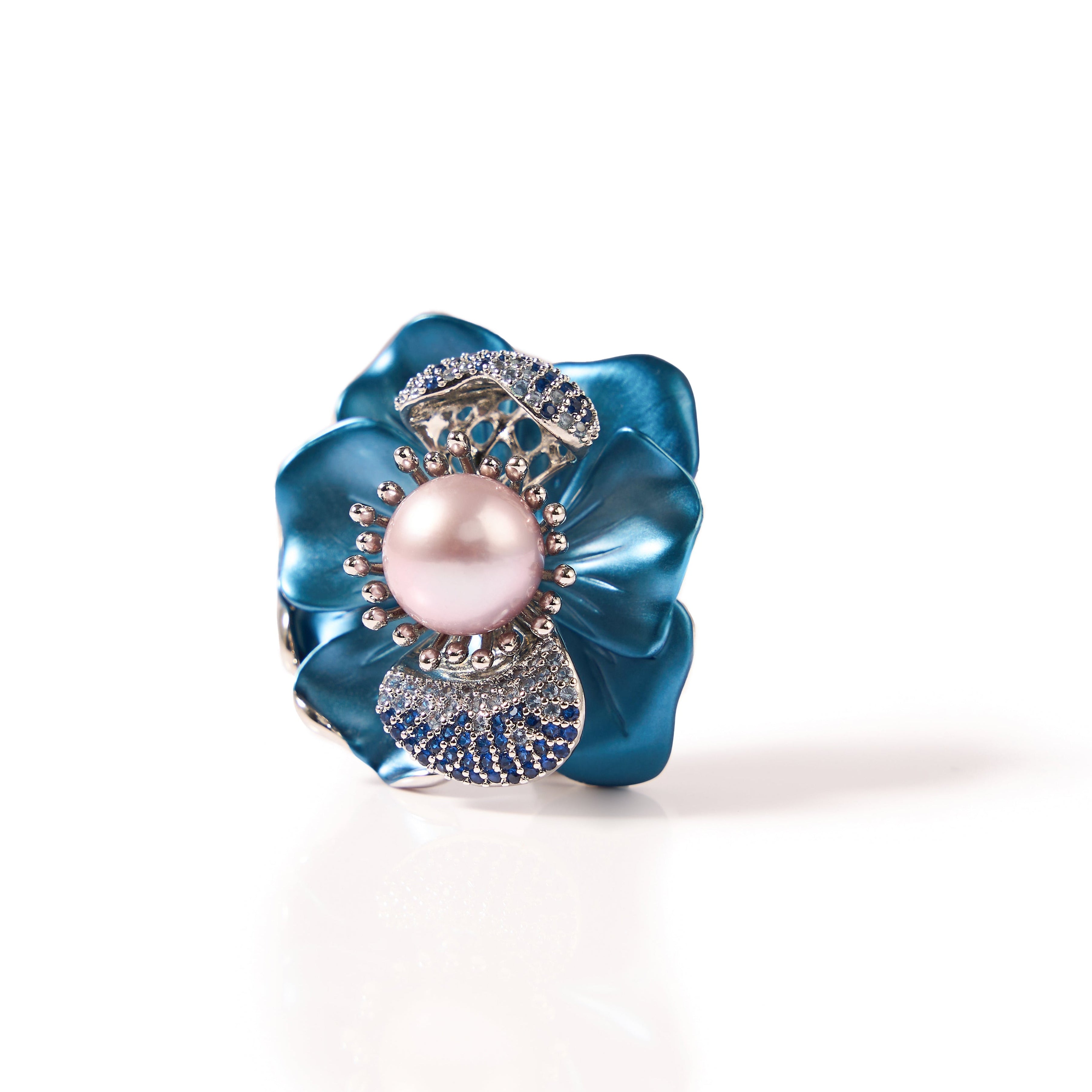 11-12mm Blue Floral Pearl Brooch-AAA Quality