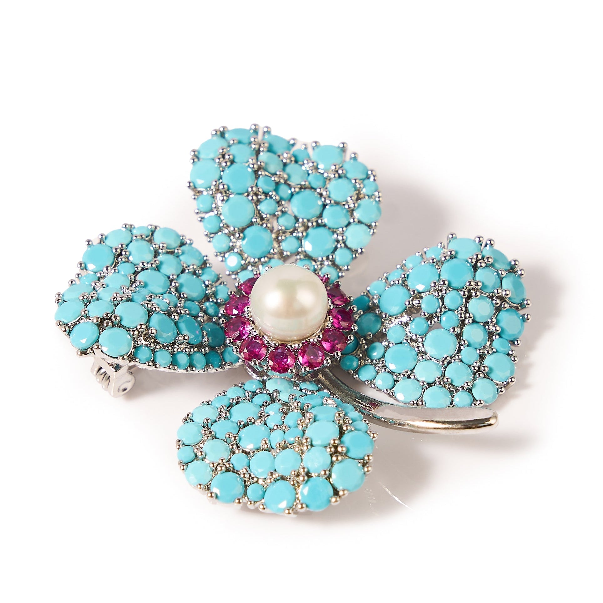 6.5-7.5mm Four-Leaf Flower Freshwater Pearl Brooch-AAA Quality