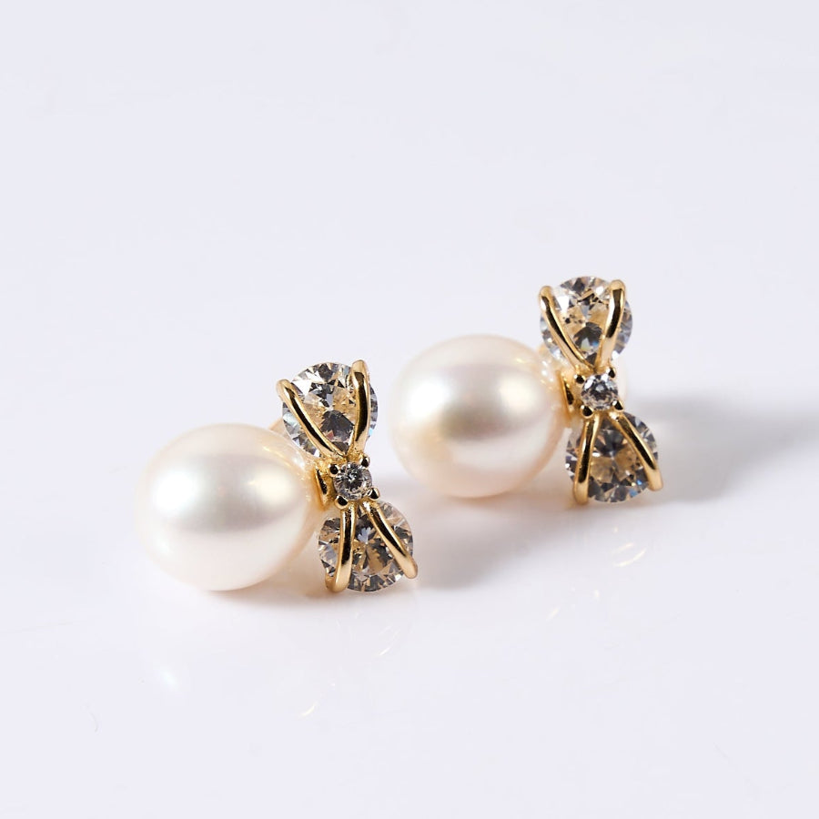 8.5-9.5mm White Freshwater Pearl Stud Earrings