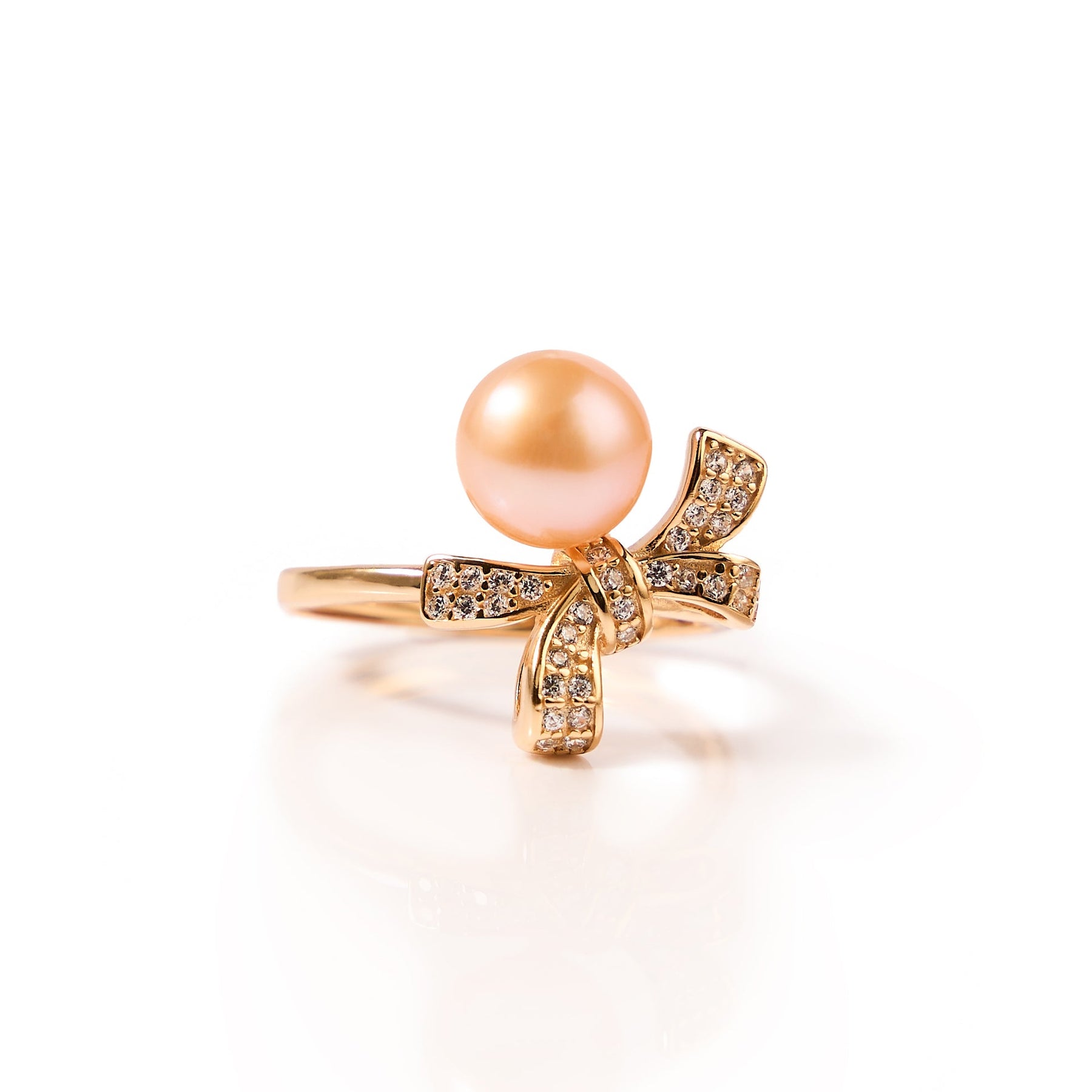 7.5-8mm Rose gold bow Freshwater pearl ring-AAA Quality