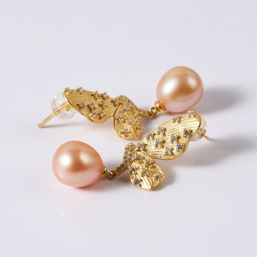 8.5-9.5mm Butterfly Freshwater Pearl Stud Earrings