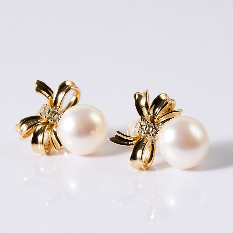 9mm White Freshwater Pearl Stud Earrings