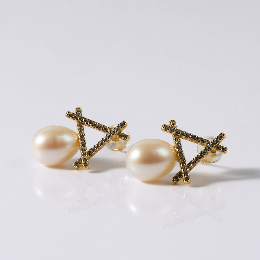 8.5-9.5mm White Freshwater Pearl Stud Earrings
