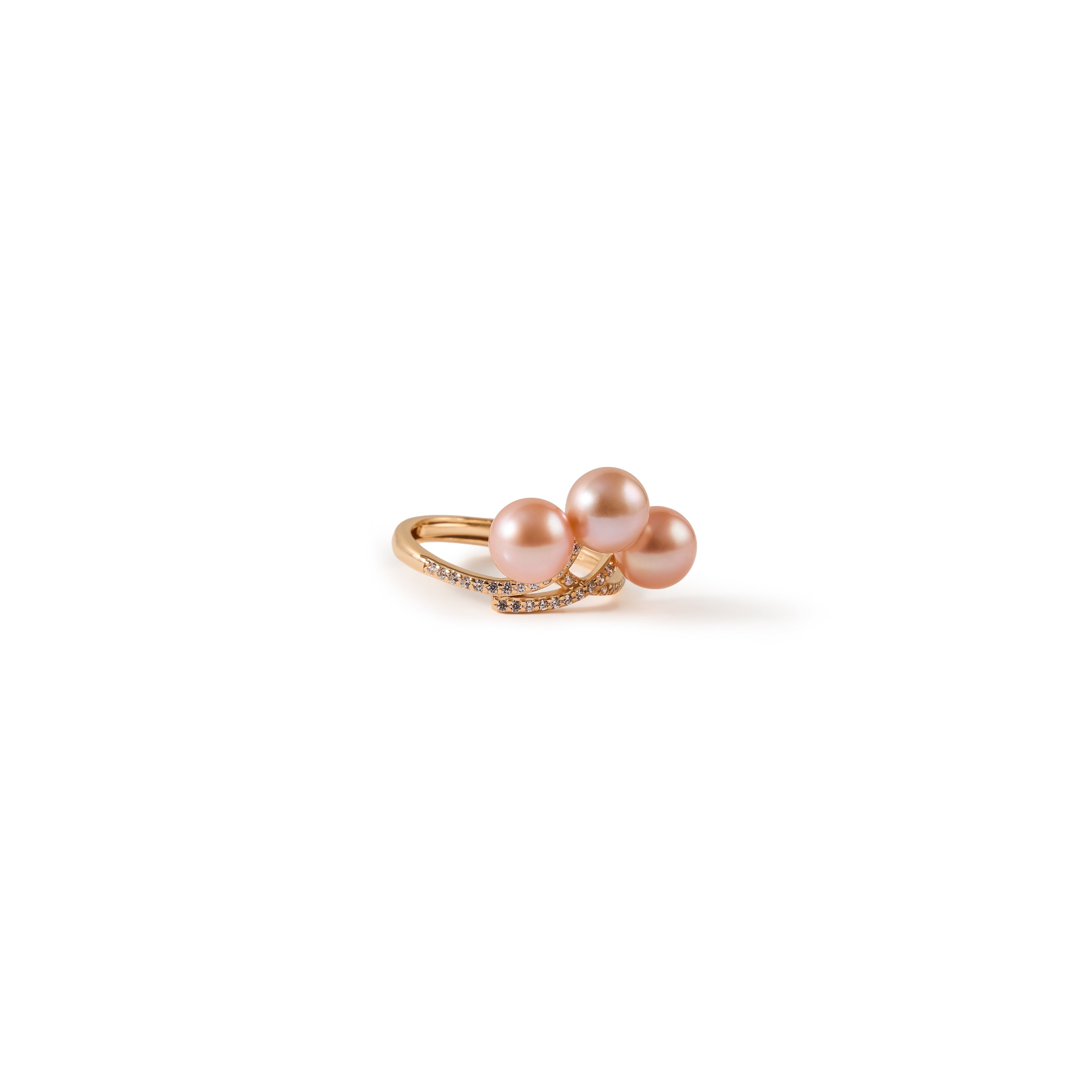 6.5-7.5 mm - AAA Quality，Rose Gold Triple Light Orange Pearl Ring - 18K Gold-plated