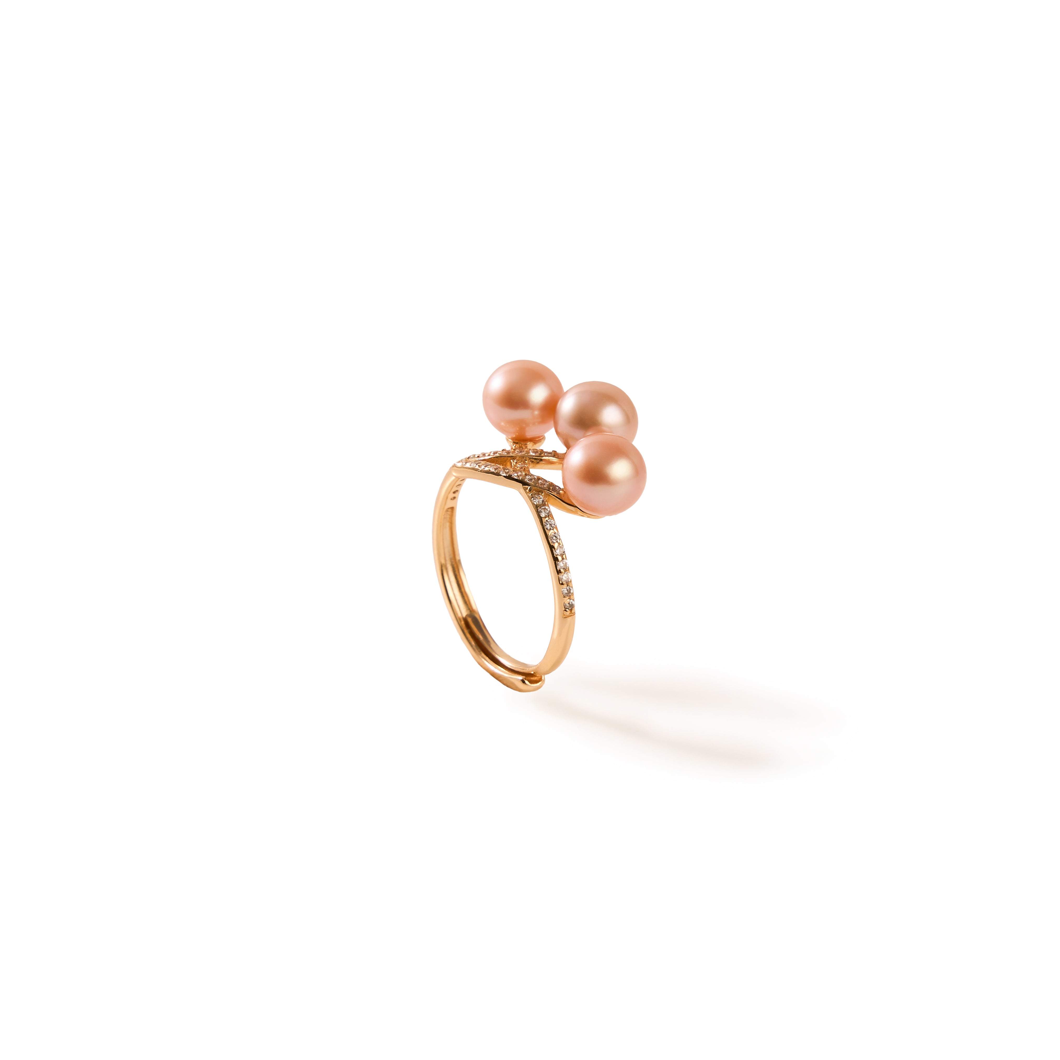 6.5-7.5 mm - AAA Quality，Rose Gold Triple Light Orange Pearl Ring - 18K Gold-plated