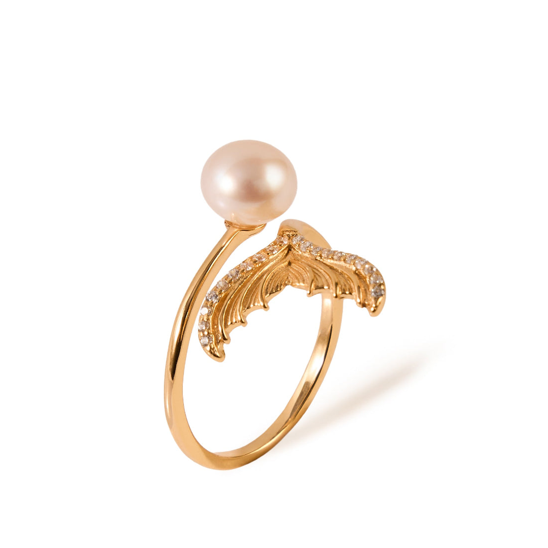 6.5-7.5 mm Mermaid Tail White Freshwater Pearl Ring-AAA Quality