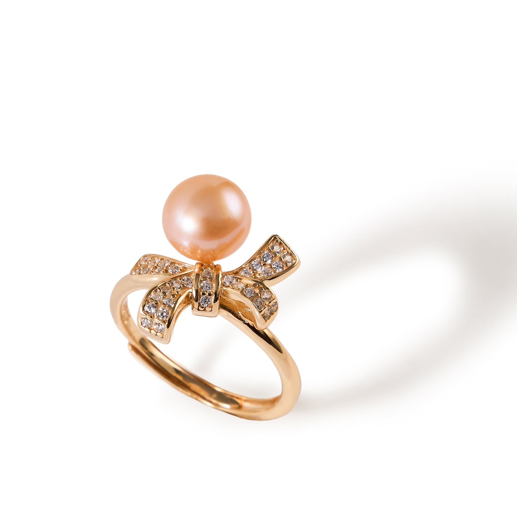 7.5-8mm Rose gold bow Freshwater pearl ring-AAA Quality