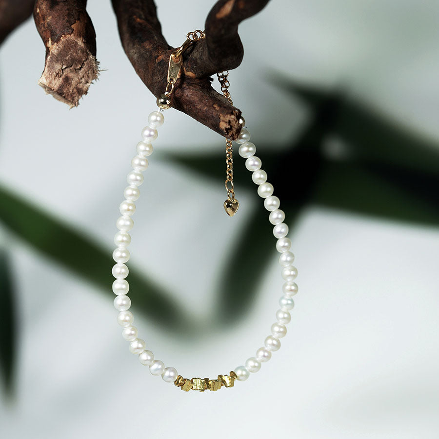 Golden Whisper Nugget Drift Pearl Bracelet