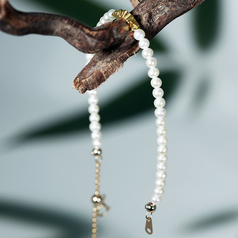 Golden Whisper Nugget Drift Pearl Bracelet