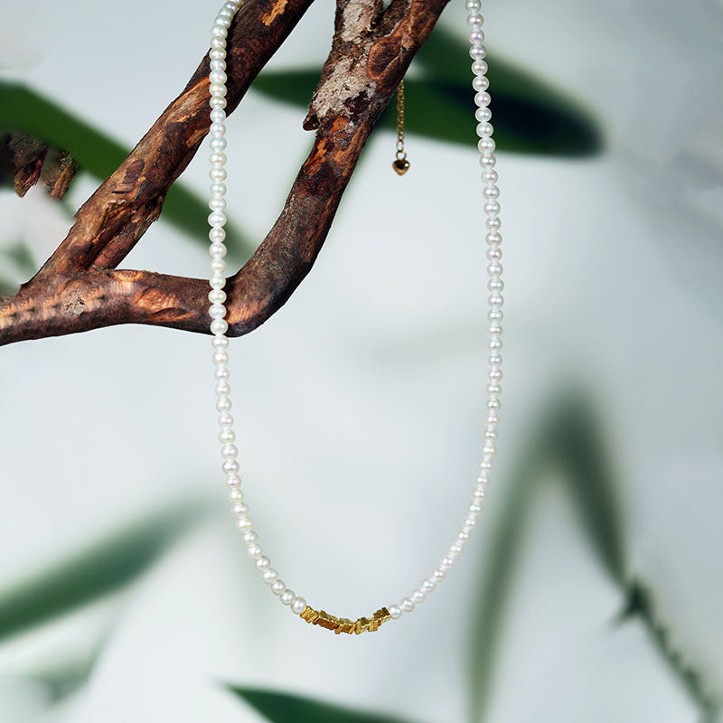 Golden Whisper Nugget Drift Pearl Necklace