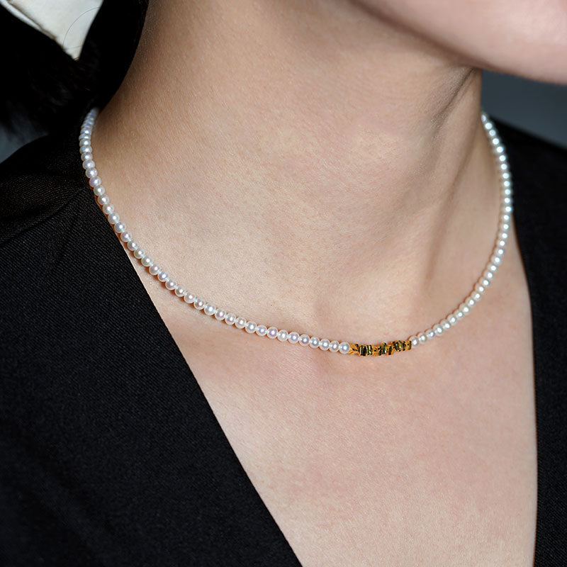 Golden Whisper Nugget Drift Pearl Necklace