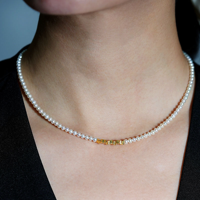 Golden Whisper Nugget Drift Pearl Necklace