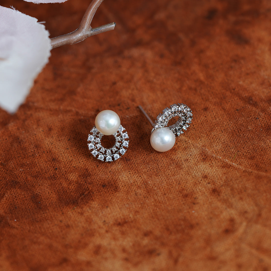 Luna Orbit Pearl Stud Earrings