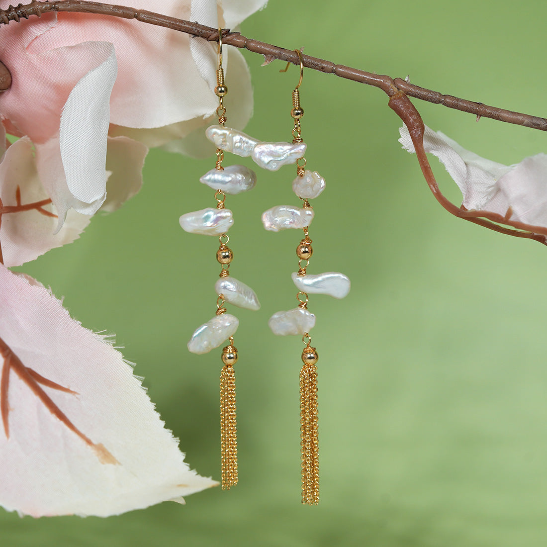 Lunaria Baroque Pearl Cloud Tassel Earrings