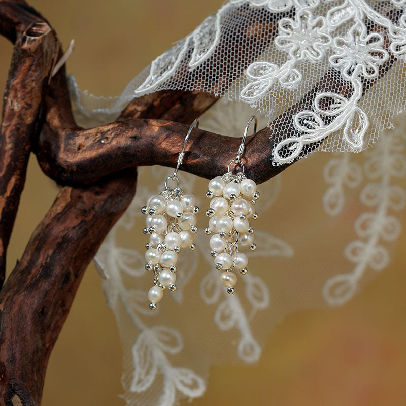 Lush Summer Grape Cluster Pearl Earrings