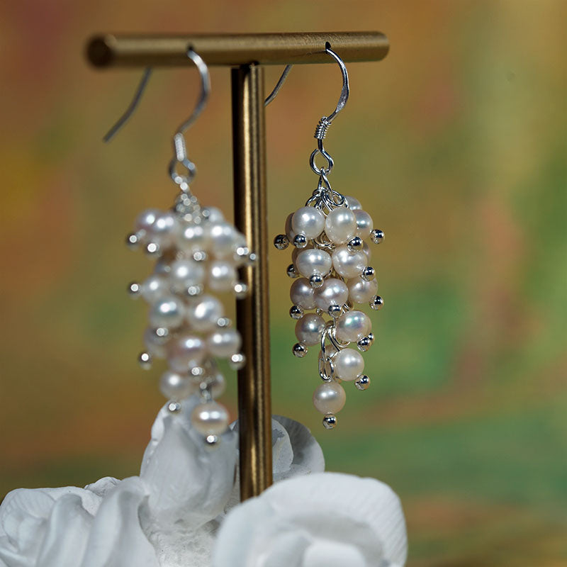 Lush Summer Grape Cluster Pearl Earrings