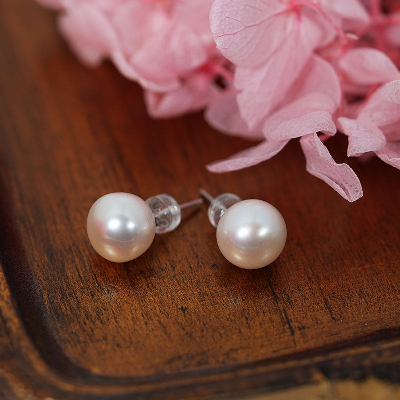 Minimalist Luna Orb Pearl Stud Earrings