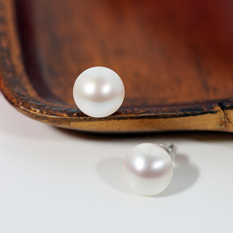 Minimalist Luna Orb Pearl Stud Earrings