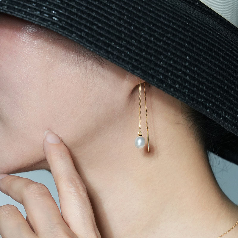 Museline Oval Pearl Threader Earrings