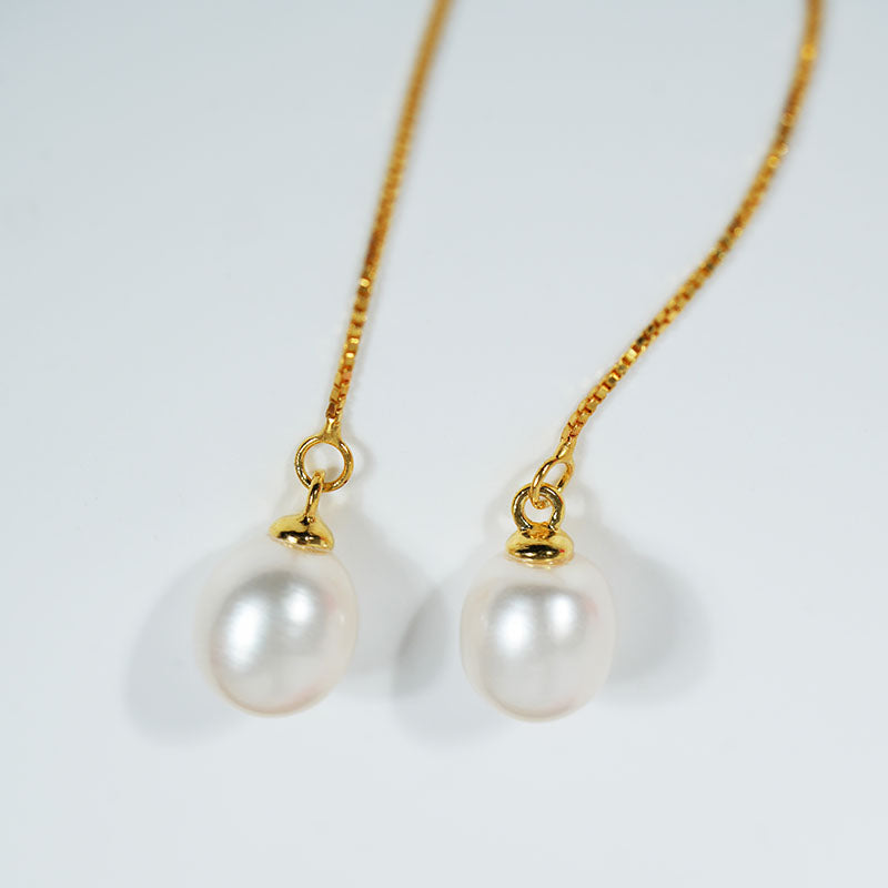 Museline Oval Pearl Threader Earrings