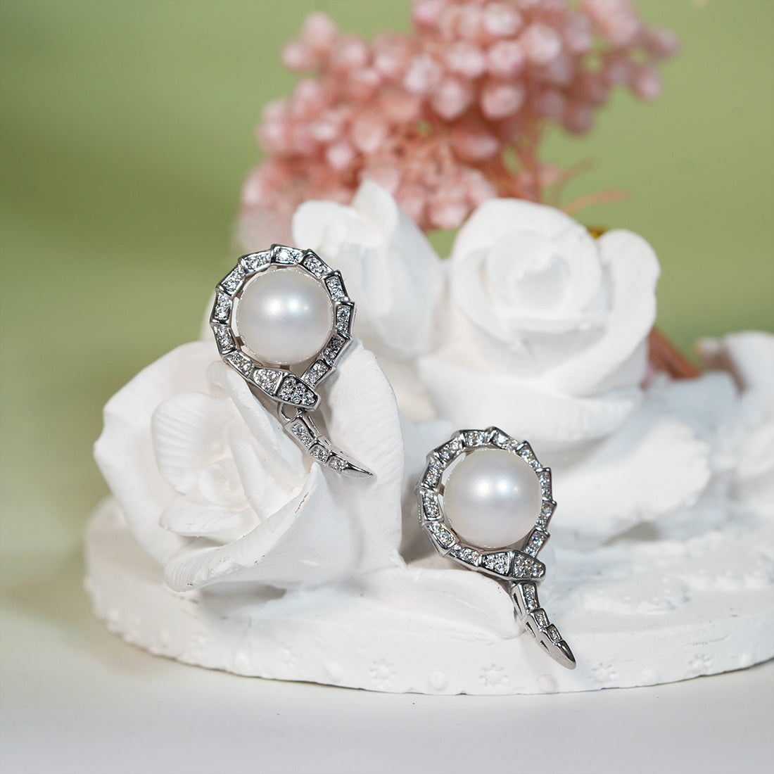 Rattlesnake Ouroboros Pearl Stud Earrings