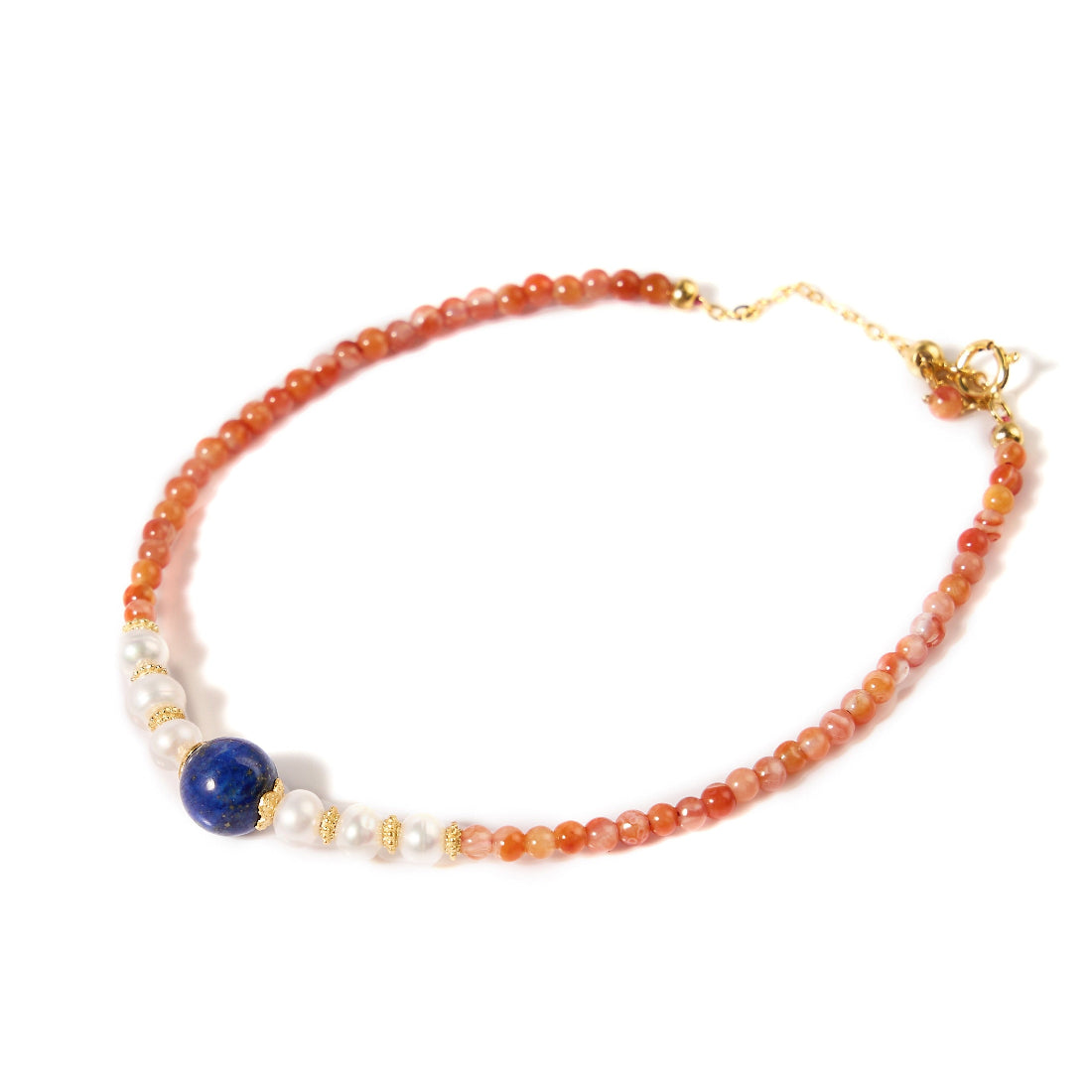 Lapis Lazuli, Red Agate&Freshwater Pearl Bracelet