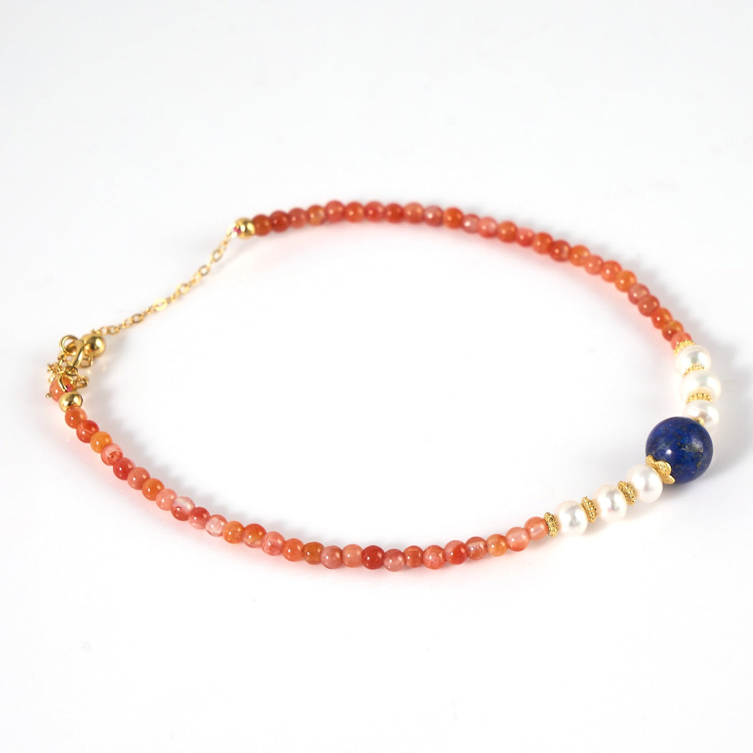 Lapis Lazuli, Red Agate&Freshwater Pearl Bracelet