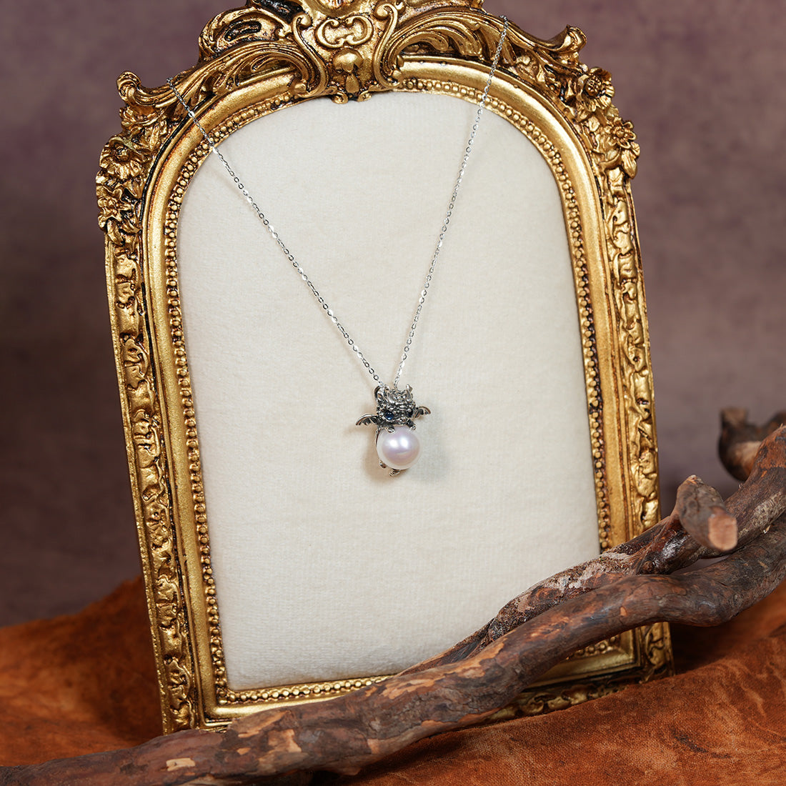 Whimsical Demon Dragon Pearl Necklace