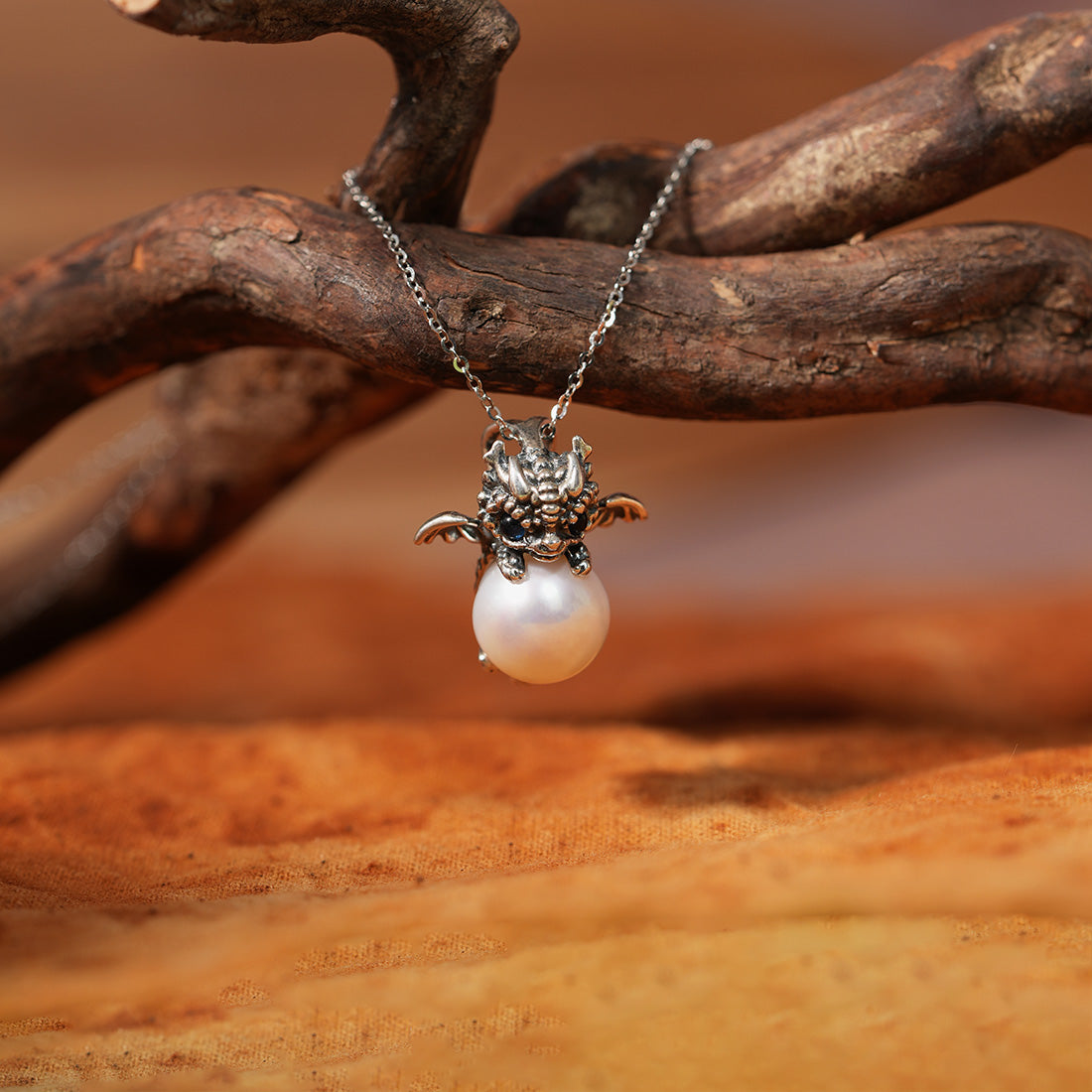 Whimsical Demon Dragon Pearl Necklace