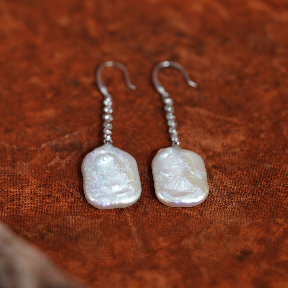 Zirconia-Trimmed Chain Baroque Pearl Earrings